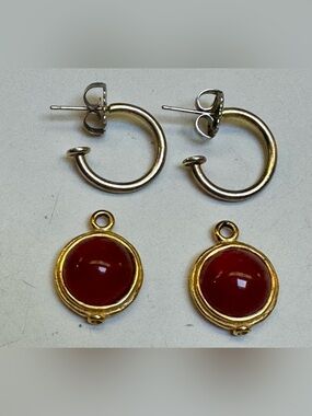Jaded 925 sterling silver hoops-Removable gold vermeil carnelian Dangle Charms
